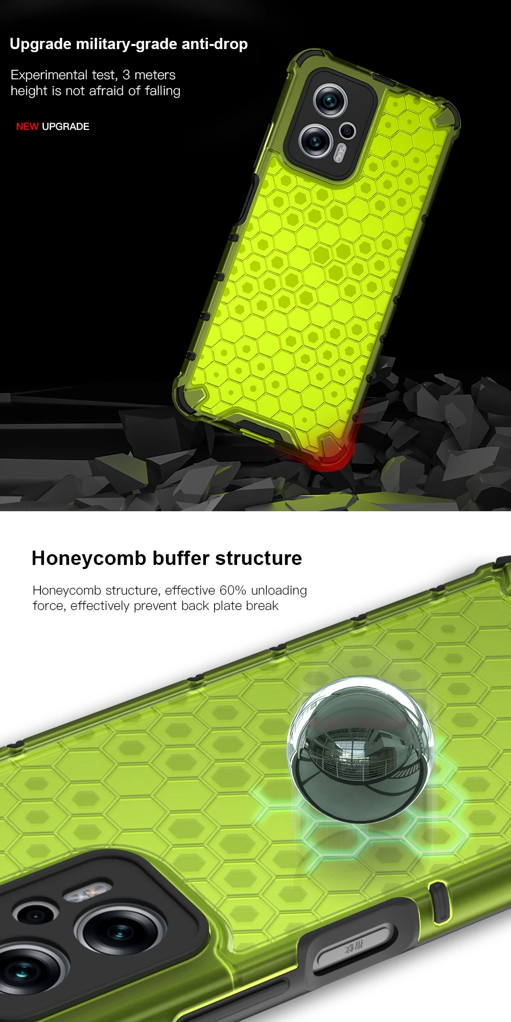 KEYSION Stoßfestes Rüstungsgehäuse für Xiaomi POCO X4 GT X4 Pro 5G Transparente Wabentelefonrückseite für Redmi Note 11T_voghion.com