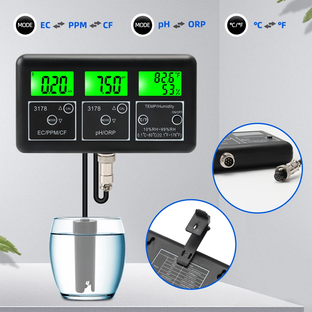 7 in 1 PH Meter for Water Digital Water Quality Tester EC/TDS/PH/CF/ORP/Temperature/Humidity Meter with RS485 Communication Modu