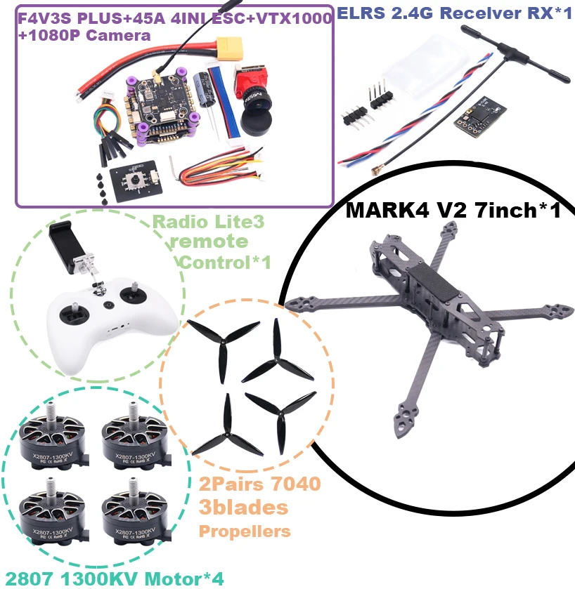 ตัวเลือกสินค้า ชุดควบคุมโดรน FPV 7 นิ้ว F4V3S คาร์บอนไฟเบอร์