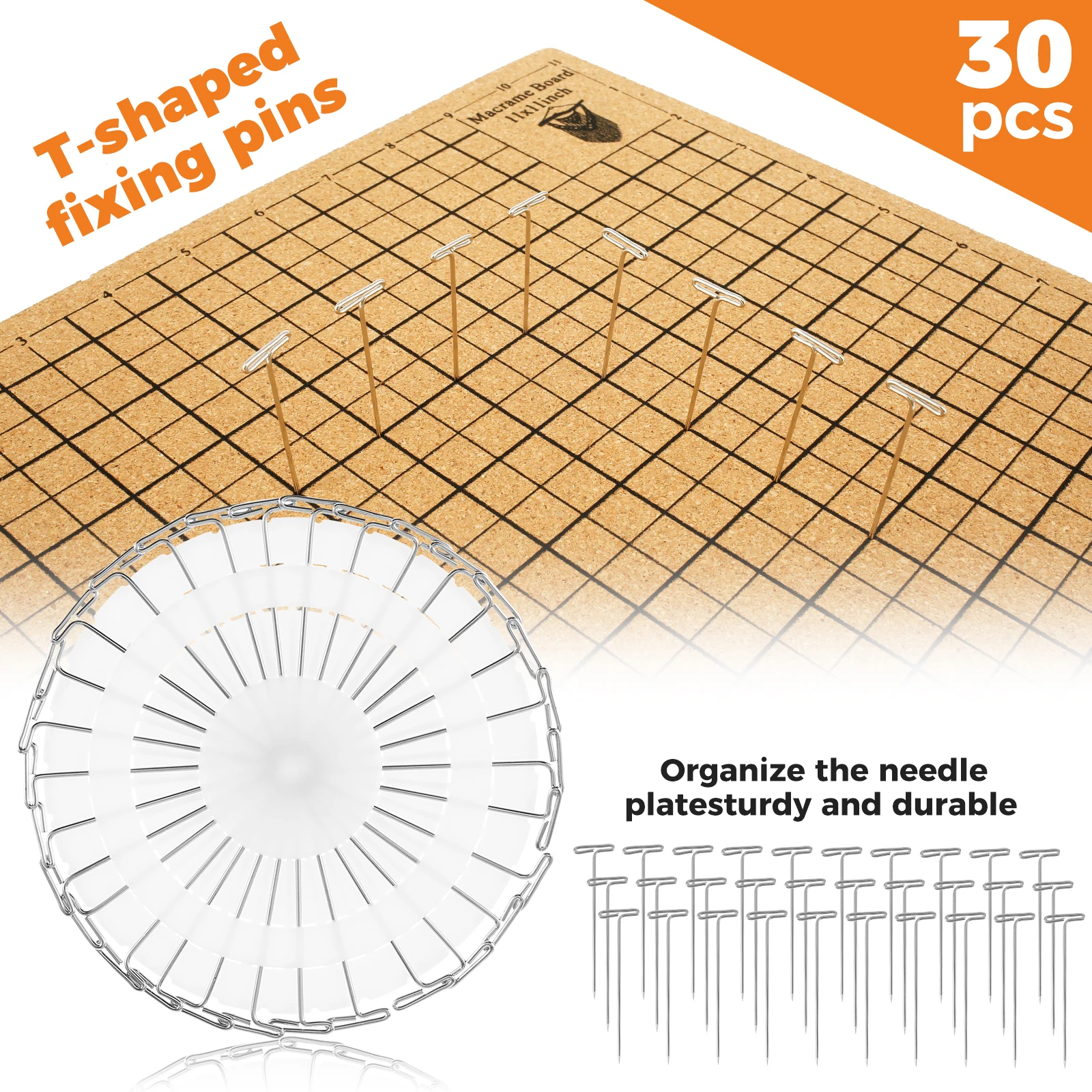 Macrame Board with Grids Double Sided Macrame Project Board with 30 T-pins Reusable Cork Portable Lightweight