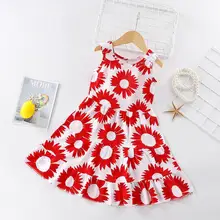  7 8 9 10 Years Old Girls Princess Dress Fashion Cute Summer Girl Clothing Sleeveless Dresses Printing Casual Girls Vest Dress 