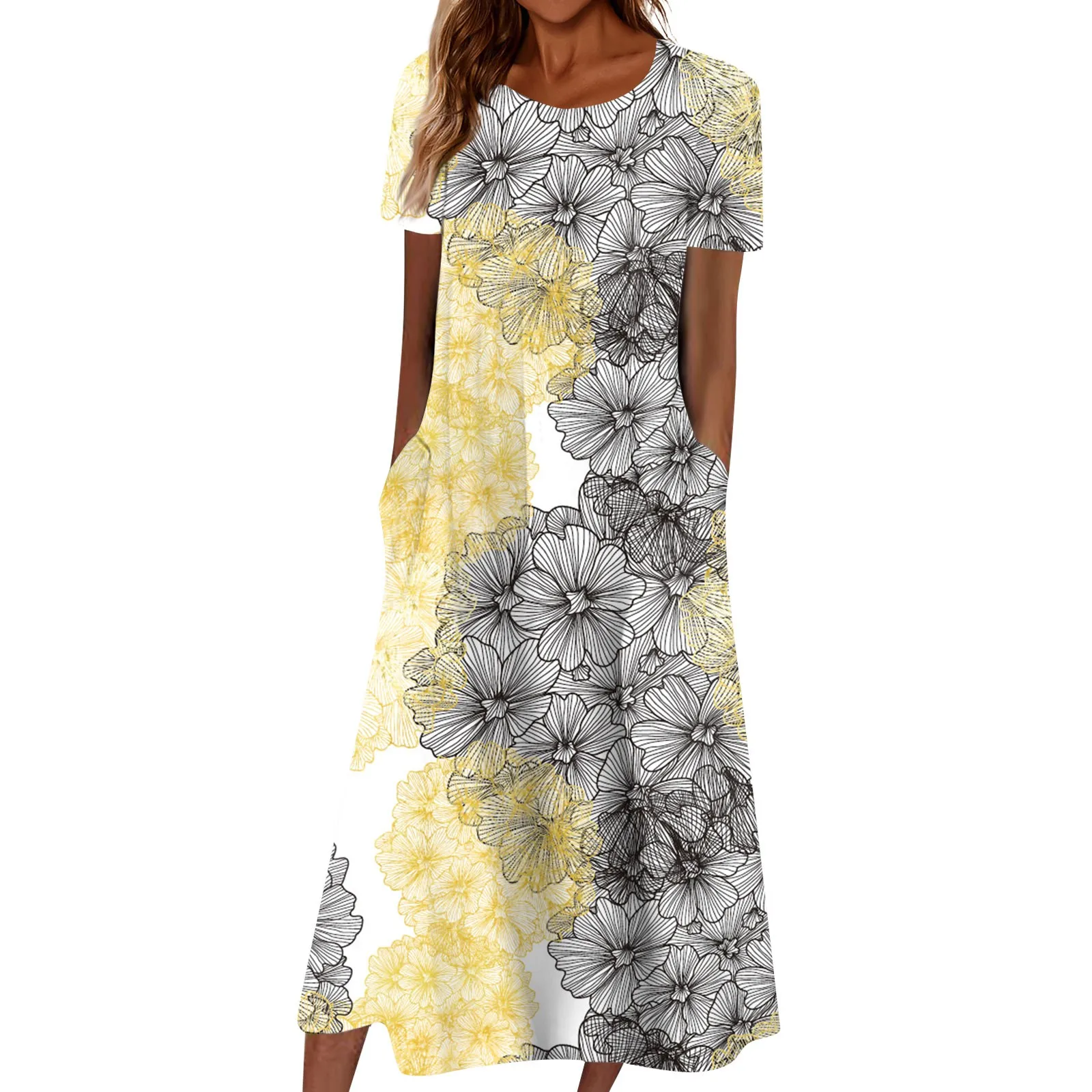 

2024 New Fashion Summer Dress For Women Casual Printed V-Neck Short-Sleeve Beach Swing Dress Dress Women Elegant Luxury