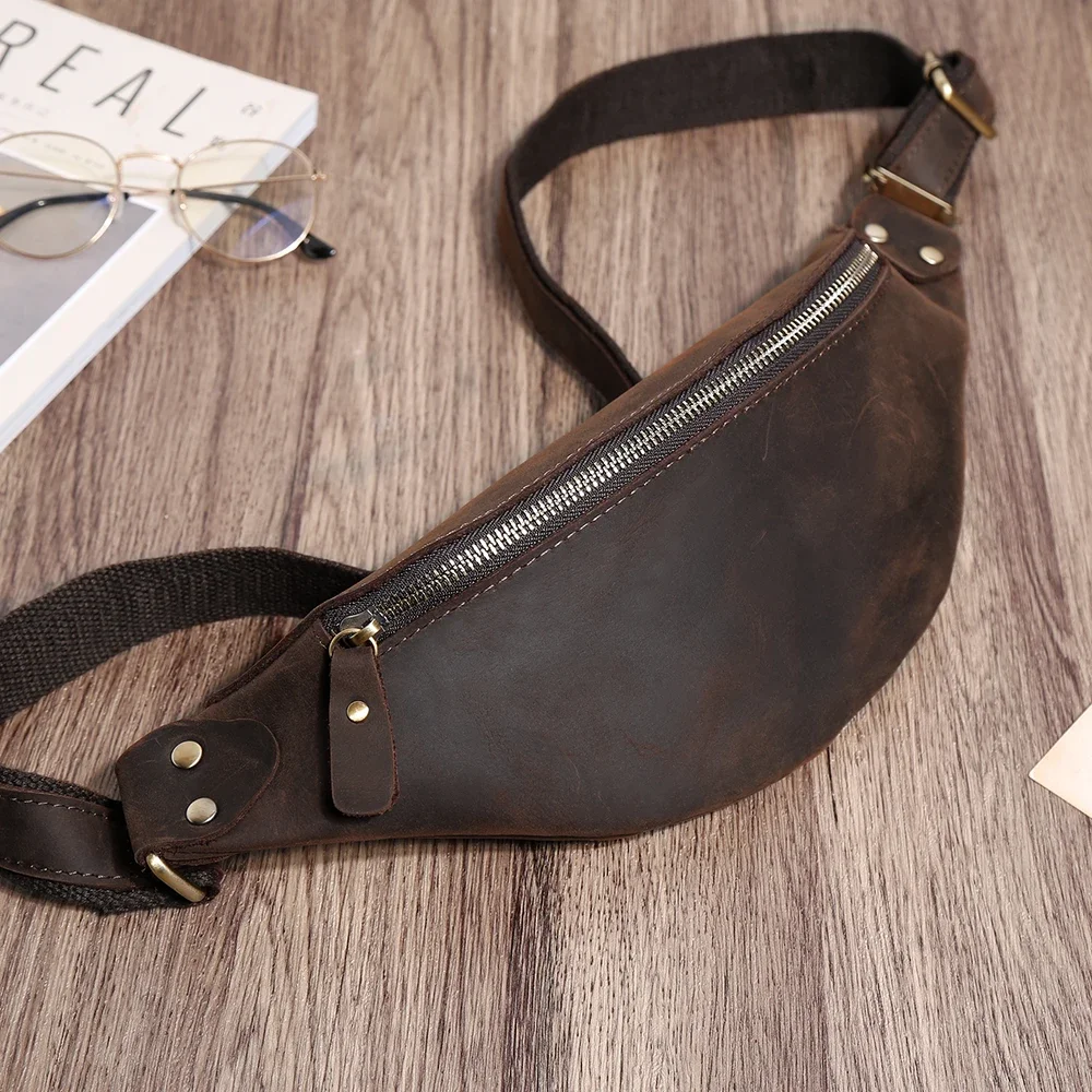 

Men Waist Pack Genuine Cow Leather Fanny Packs for Men Vintage Phone Case Pouch Travel Male Chest Bag Crossed Men's Bags