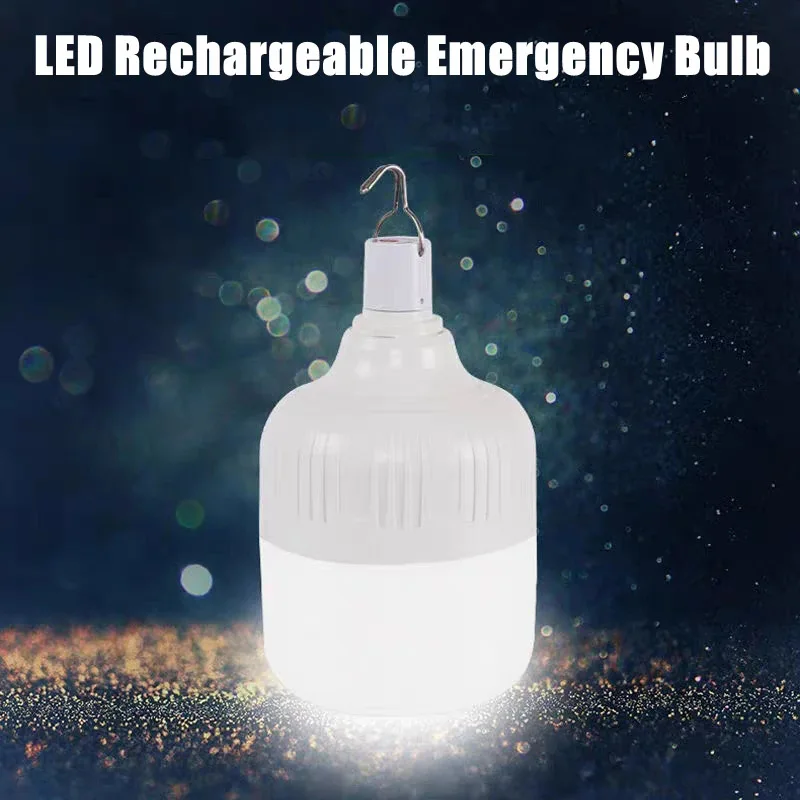 80W LED Outdoor Rechargeable Light Bulb High Brightness Emergency Light Hook Camping Fishing Portable Lantern Night Light Carry