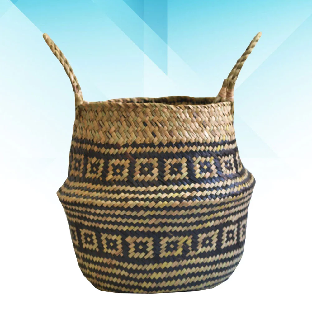 

Seagrass Planter Foldable Woven Storage Basket Wicker Rattan Flower Basket Pot Container Picnic Basket ( Size )