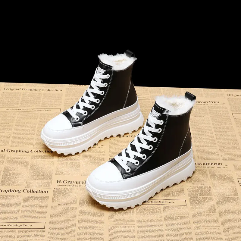 Fujin 7cm Genuine Leather Ankle Boots Casual Chunky Sneakers