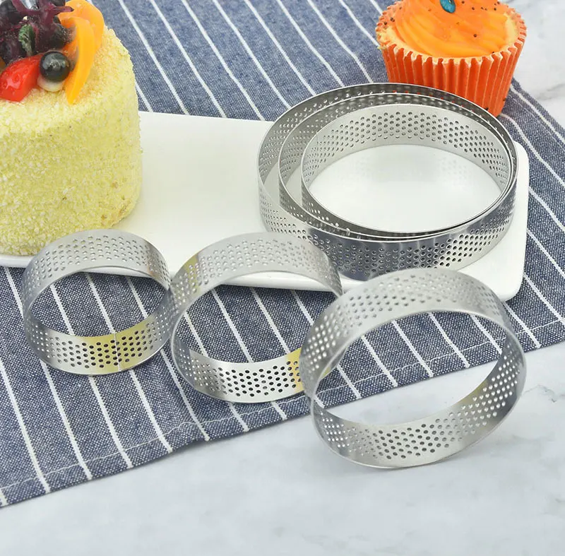Edelstahl Perforierter Nahtloser Tortenring Quiche-Ring Tarteform Kuchenform Nahtloses Backzubehör Keksausstecher – Detail 3