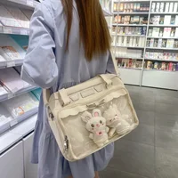 Japanese Cute Transparent Canvas Itabag Fashion Girls One Shoulder Bag Student Personality Crossbody Bag with Badge Doll Ita Bag 2