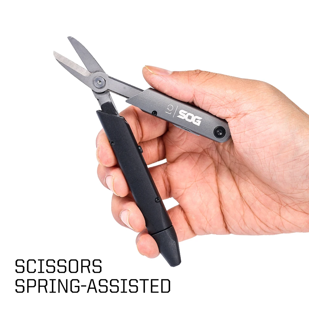 SOG BATON Q1 4 in 1 다기능 전술 펜 접이식 가위, 미니 핸드 툴 키트, 야외 및 일상용 EDC 포켓 툴