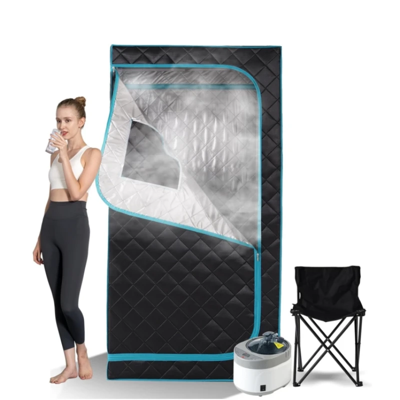 บ้านซาวน่า 4L 1500W ซาวน่าไอน้ําแบบพกพาซาวน่าสปากล่องรีโมทคอนโทรล,เก้าอี้พับและเท้า Pad 1