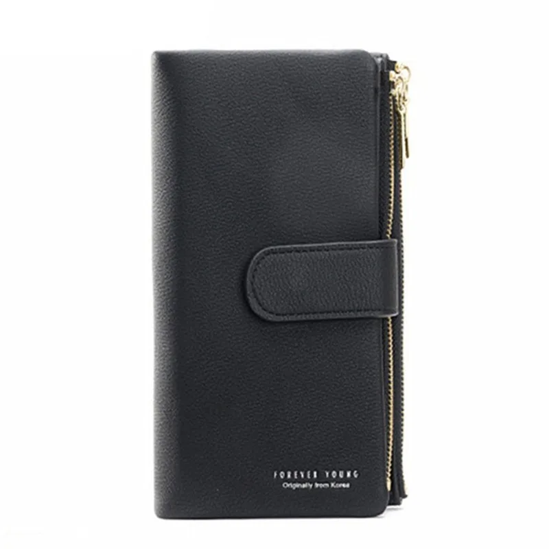 Women Long Wallet PU Leather Purse Female Three Folding Cell Phone Clutch Bag High Capacity Coin Purse Solid Color Card Holder 6