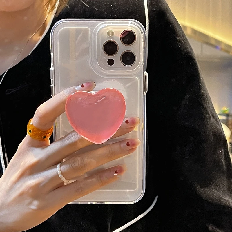 Cute Glass Love Heart Ring Holder Stand Transparent Silicone Soft Case for iphone 13 Pro Max 14 12 11 XR X XS 7 8 plus SE3 Cover