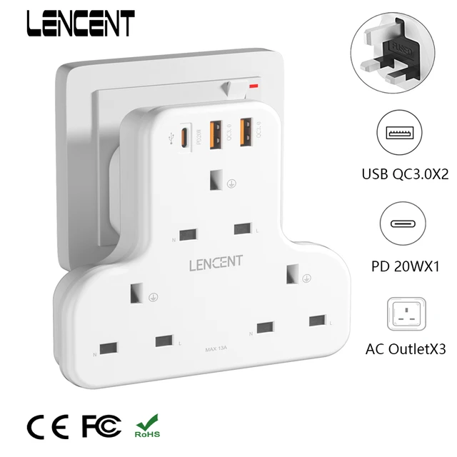 TESSAN Doppel Steckdose Adapter mit 2 Buchse, 3 USB EINE Ports und 1 Typ C  Stecker, 6 in 1 Mehrere Stecker Adapter für Haus, Büro - AliExpress