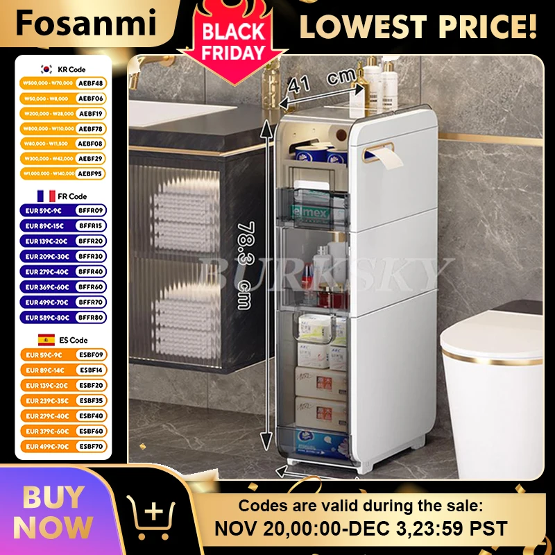 รถเข็นเก็บของแคบสำหรับช่องว่างในครัว พร้อมล้อเลื่อน ตู้เก็บของสำหรับตู้เย็น ห้องน้ำ ชั้นวางของอเนกประสงค์ 1