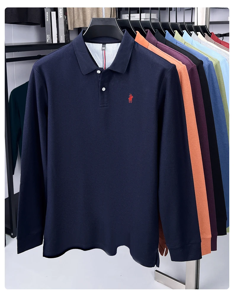 Hochwertiges Langarm-Poloshirt aus 100 % reiner Baumwolle für Herren, entworfenes High-End-Marken-Lou Pony-Stickerei, luxuriöses neues lässiges Golf-T-Shirt – Detail 31
