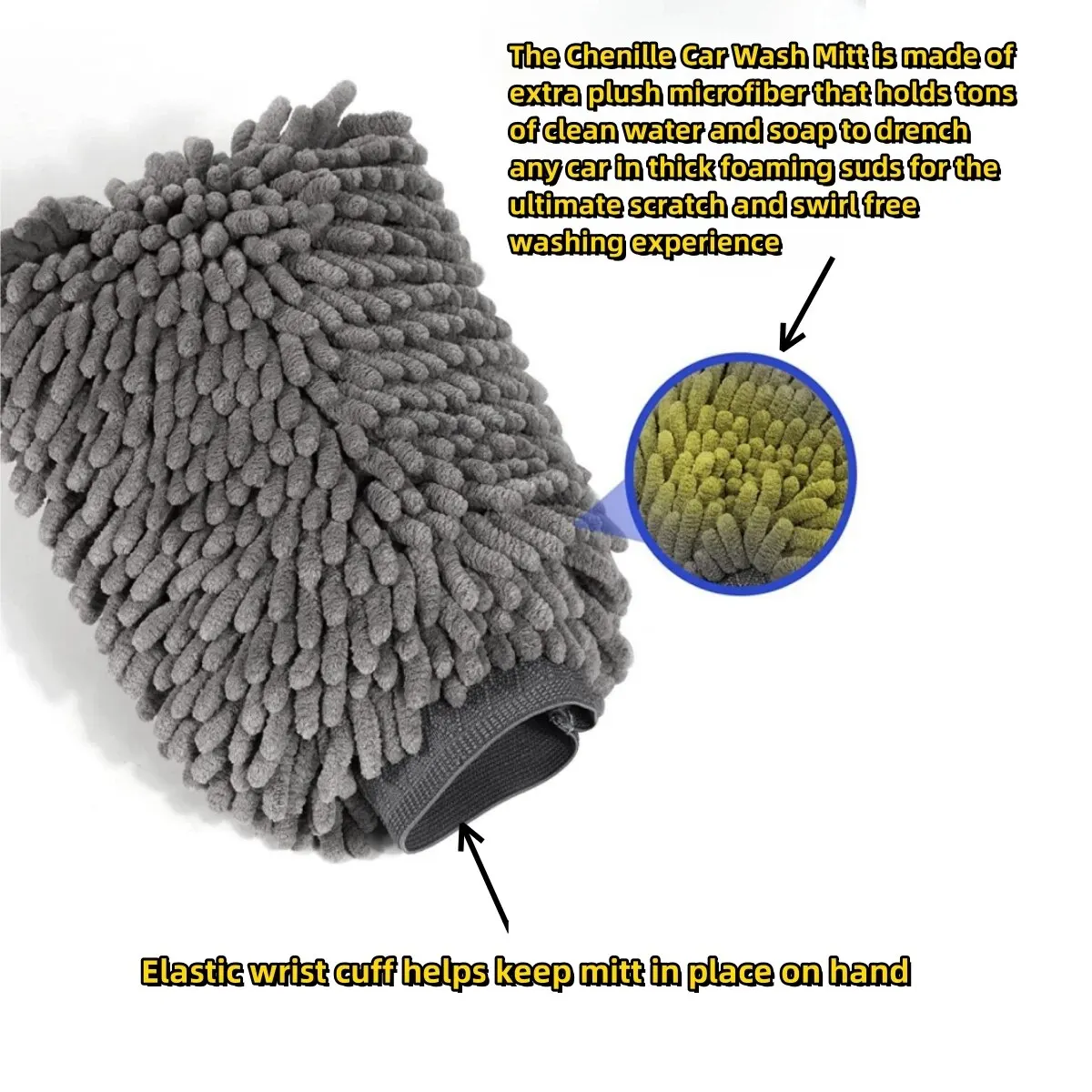 Ultra-Absorbent Double-Sided Microfiber Car Wash Mitt - Scratch-Free Chenille Cleaning Glove