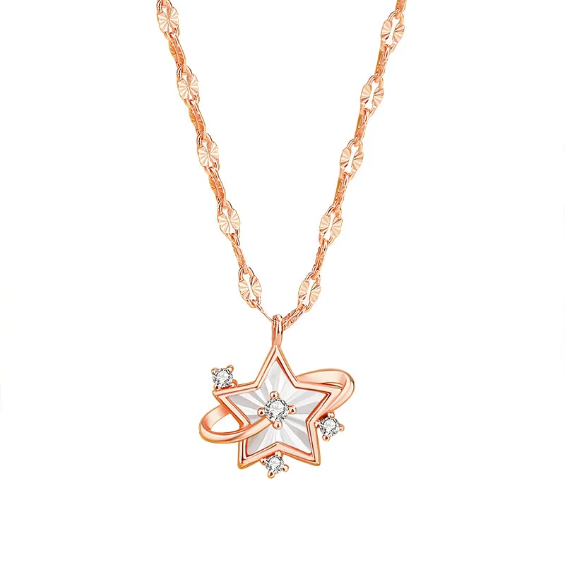 Rose Gold Star Pendant S925 Sterling Silver Necklace Chain For Women Jewelry
