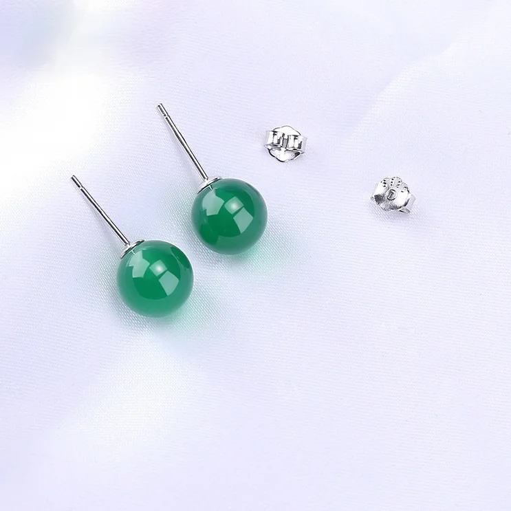 Chalcedony ear nails Ruby emerald agate chalcedony and silver ornaments 925 Silver ball Girl |