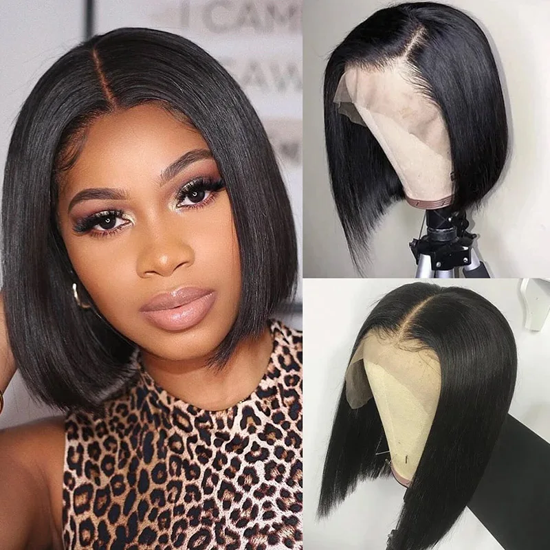 

Short Bob Wig Human Hair 13x4 T Part Lace Wigs Pre Plucked 180% Density Lace Front Wig For Black Women Natural Hairline