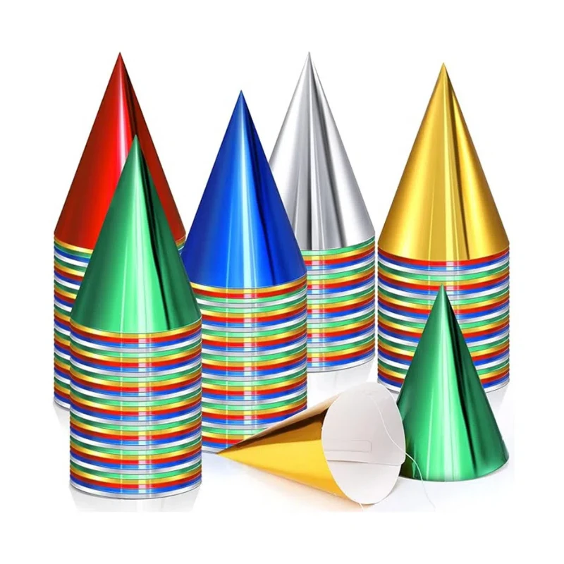 6pcs/Pack Kids Solid Color Birthday Hat Paper Gold Silver Adults Party Cap Red Green Headwear party hat birthday crown birthday headband set