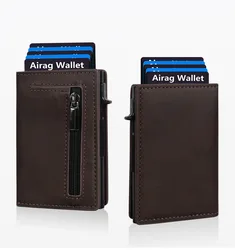 Magnetic Luxury Leather RFID - Blocking Minimalist Wallet (Coffee)