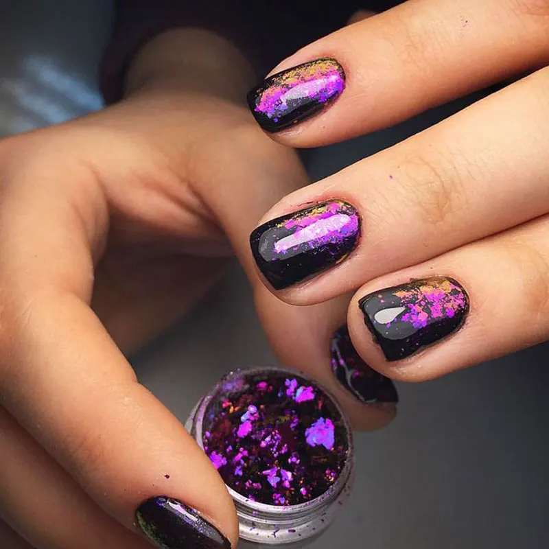 1 Dose AURORA Chrom-Nagelkunst-Flocken Multi-Chrom Chamäleon Pfau Galaxy Chrom-Flocken Nagelkunst Spiegelpulver Pigment – Detail 7