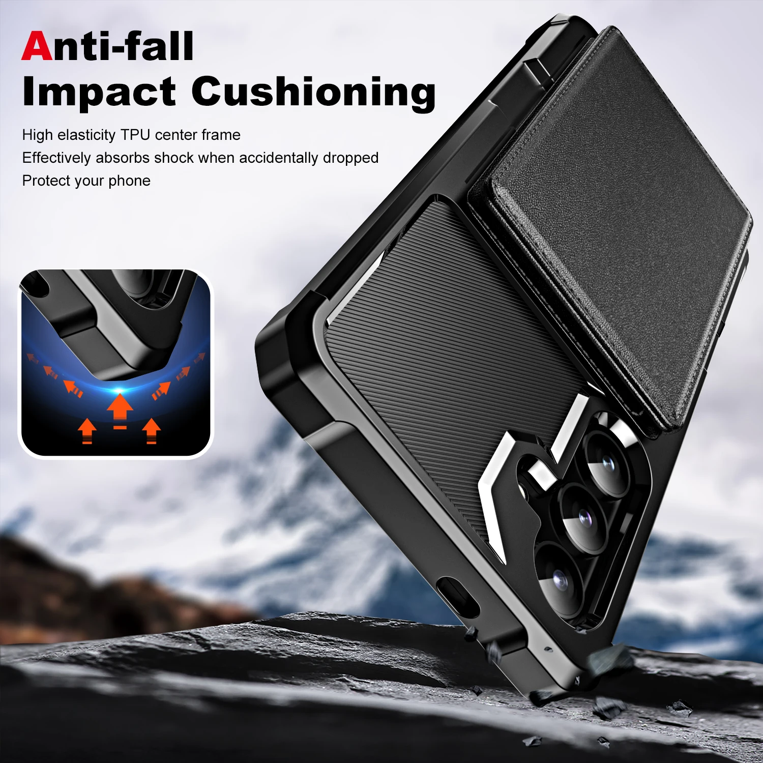 Magnetic Card Slot Leather Wallet Case with Anti-Fall Protection