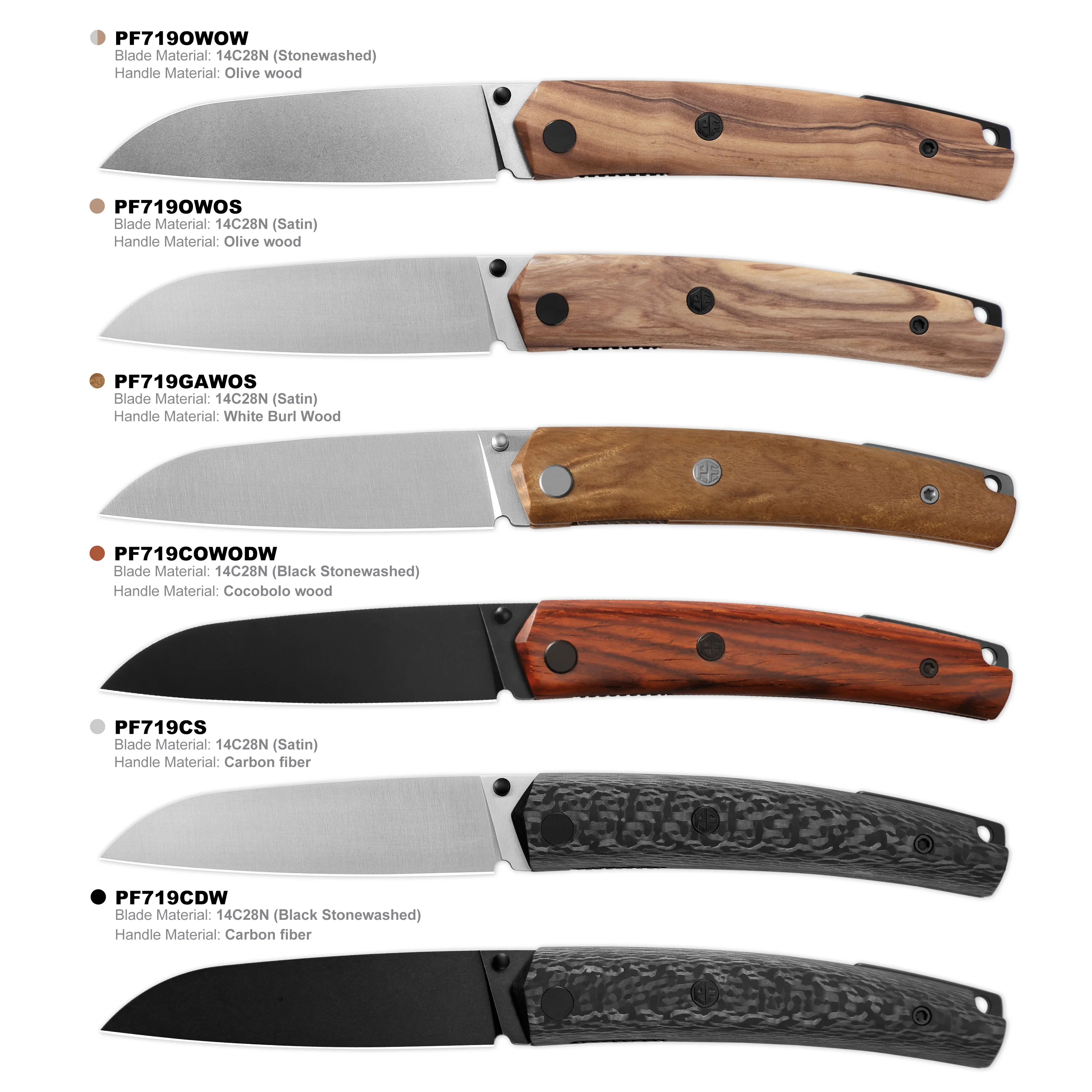 Petrified Fish PF719 Folding Knife 14C28N Steel Wood Handle Satin