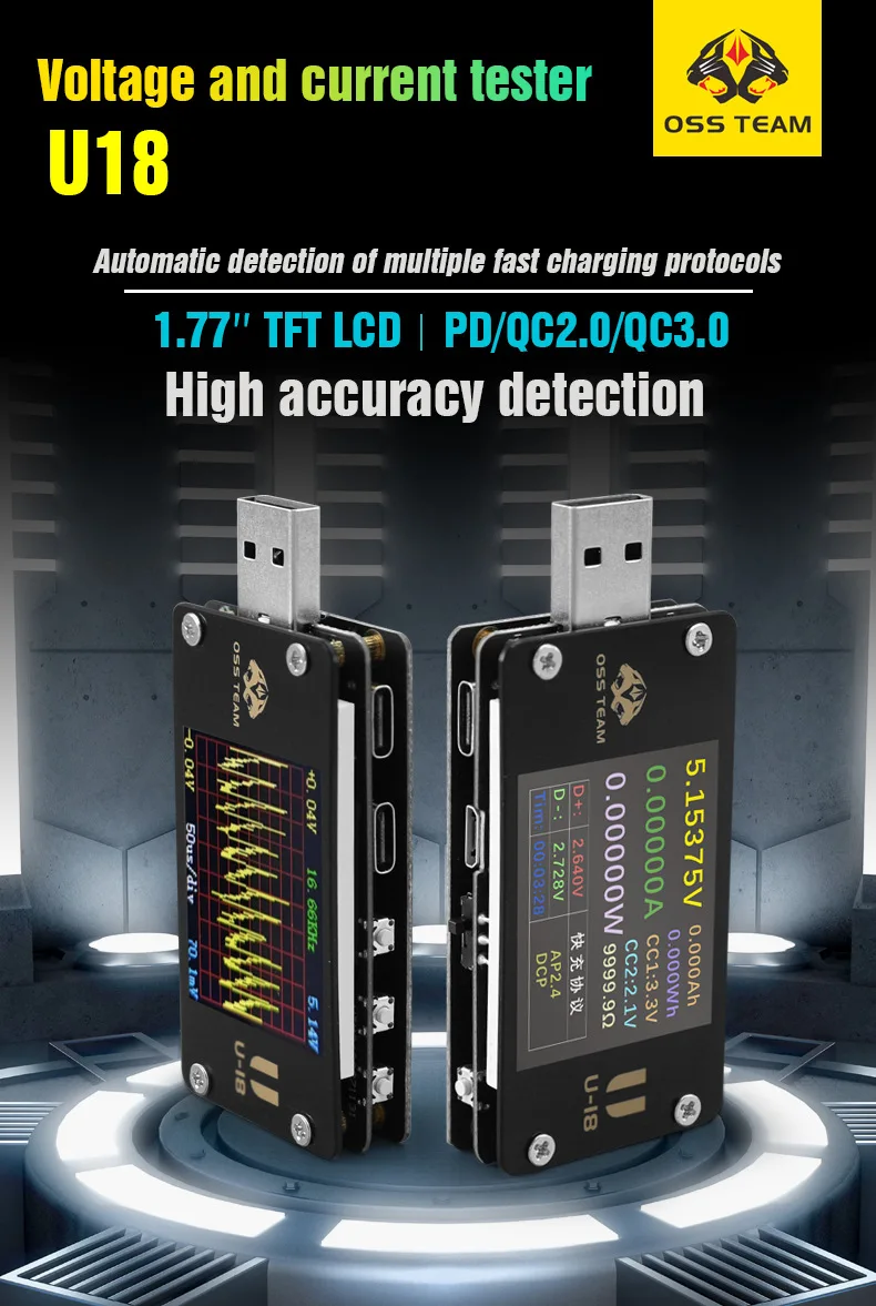 OSS U18 Fast charging tester high-precision voltage & current tester meter multi