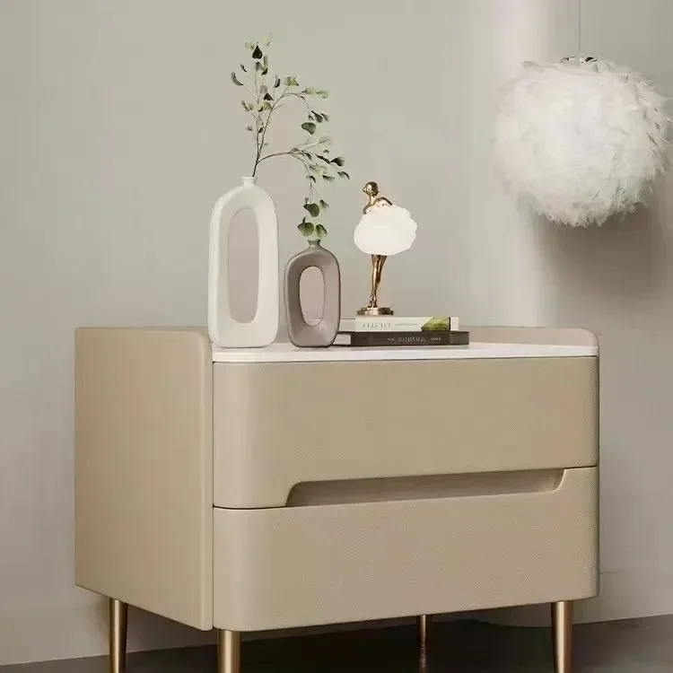 All Solid Wood Italian Bedside Table Simple Modern Bedroom Home Light Luxury Rock Slab Bedside Storage New Storage