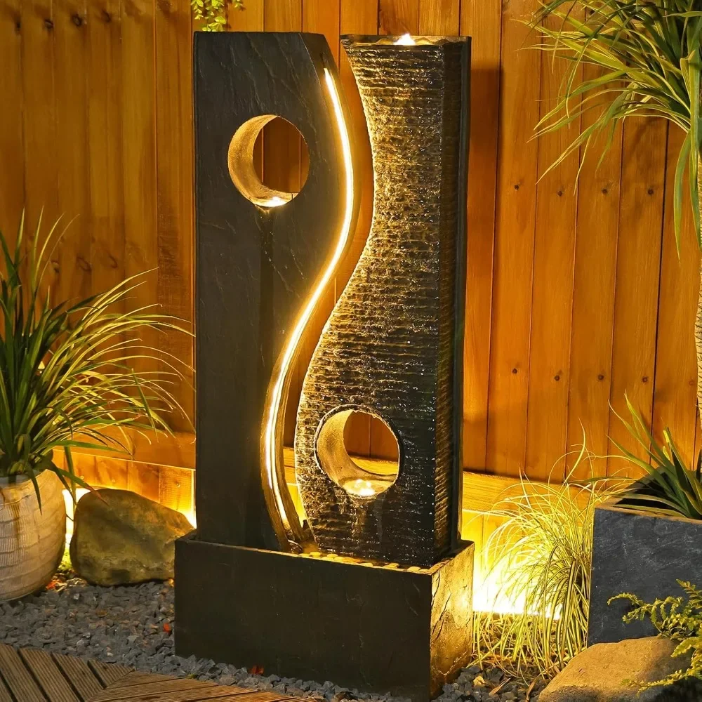 47 inches Water Fountain Outdoor Garden-Waterfall Indoor Modern Large Freestanding Water Feature Fountains Faux Rust Finish