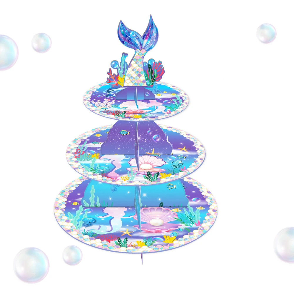 

3-Tiers Cartoon Sea Mermaid Display Stand Cupcake Tower Rack Cake Stand Paper Tray Wedding Birthday Party Supplies Cake Bakeware
