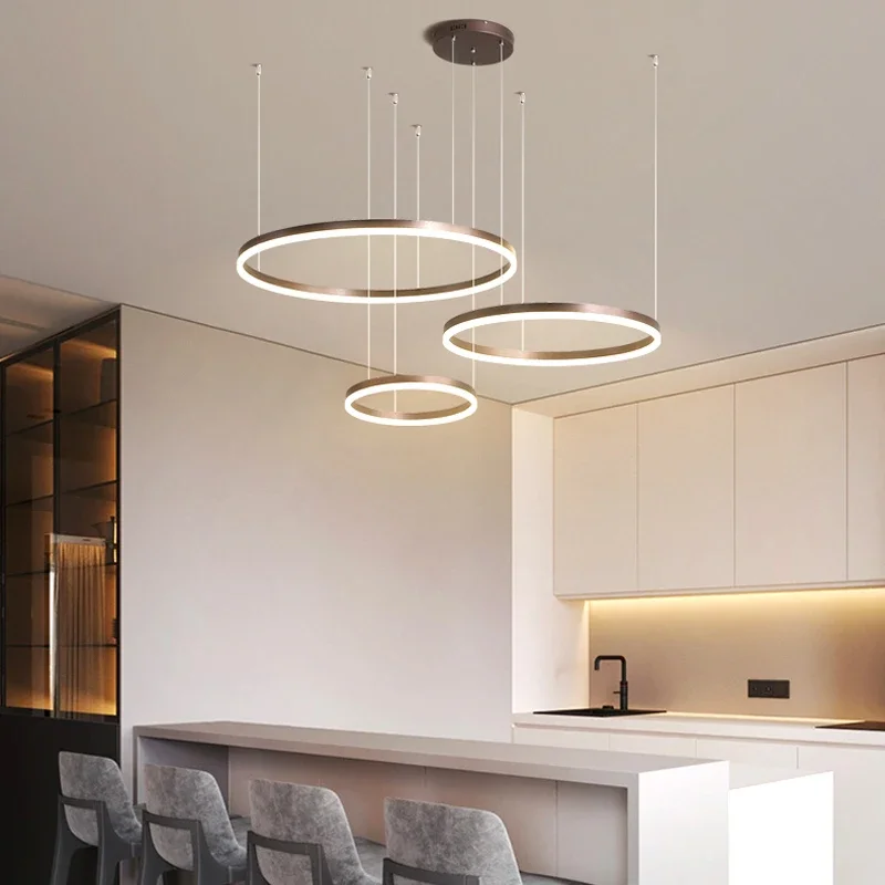 Modern LED Pendant Chandelier Home Lighting Brushed Circle Rings Ceiling Mounted Hanging Lighting Suspension Lamp Gold Black 4