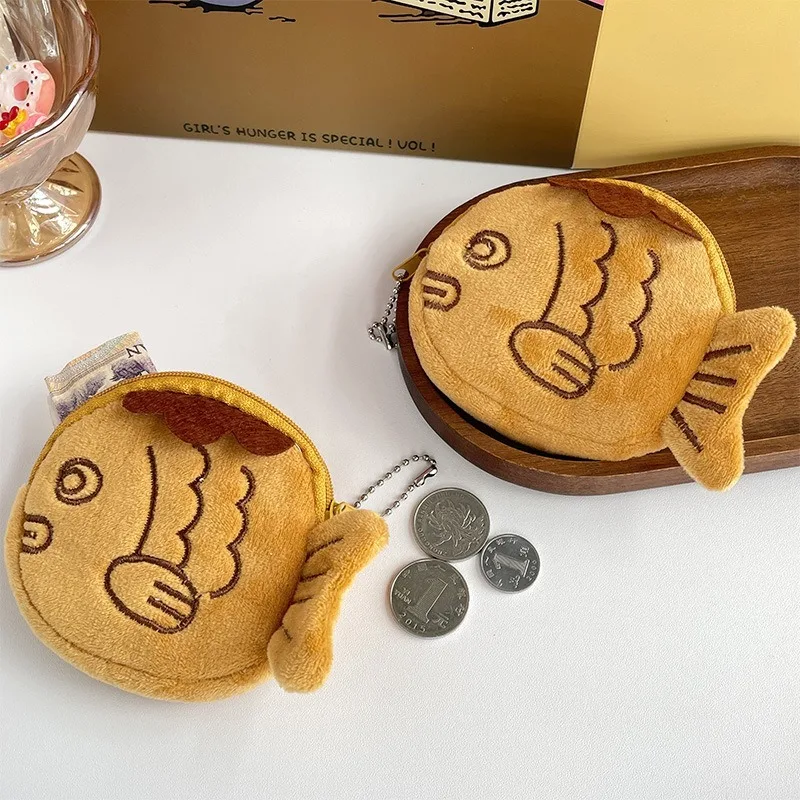 New Creative Cute Taiyaki Plush Coin Purse Kawaii Fish Coin Bag Wallet Key Earphone Organizer Pouch Zipper Bag Kids Gift coin purse plush coin purse