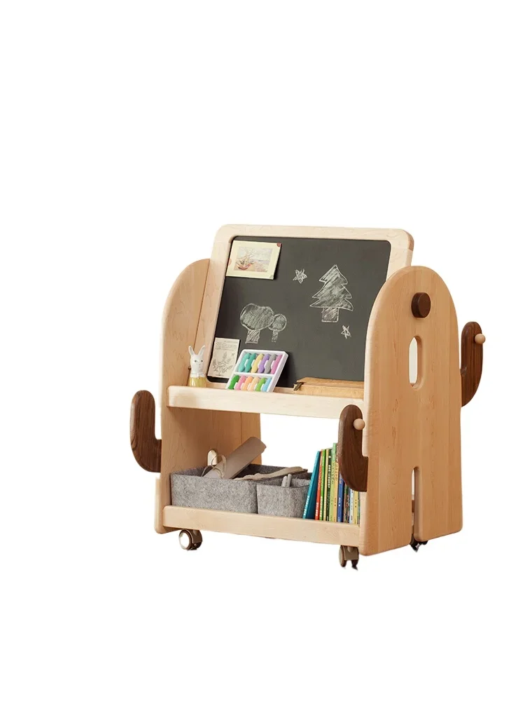 Children's bookcase picture book rack storage mobile belt wheel floor drawing board display rack