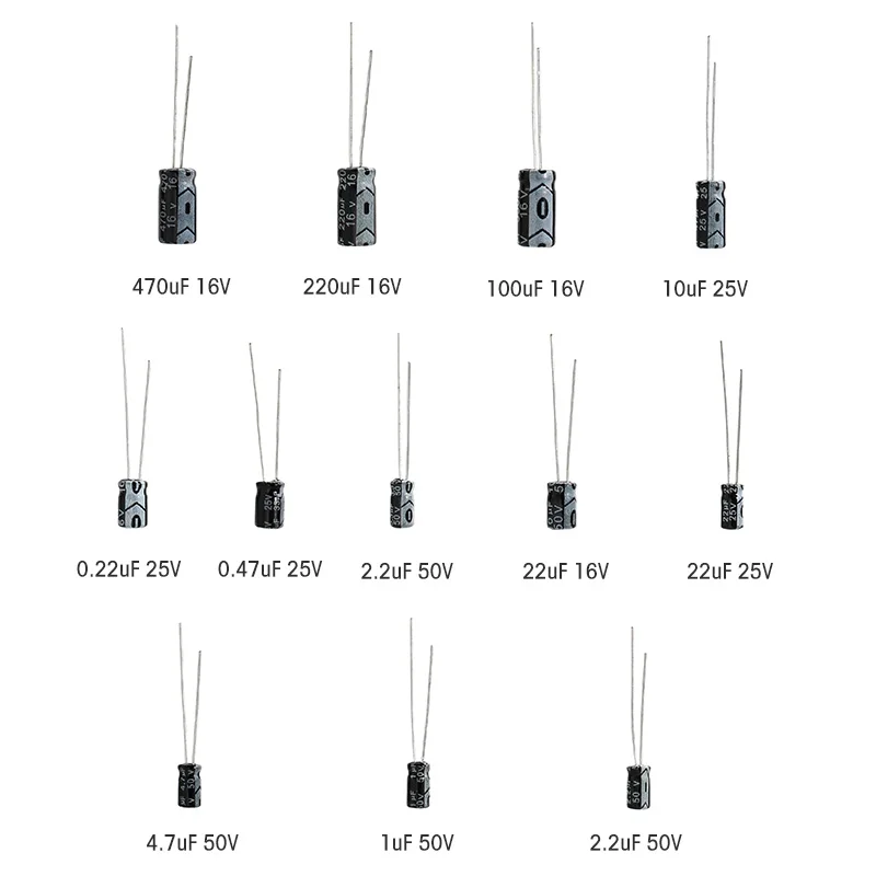 120pcs 12 Values Aluminum Electrolytic Capacitor Assortment Kit Pack 16V 25V 50V 1uF~470uF Diy Electronic Components Package