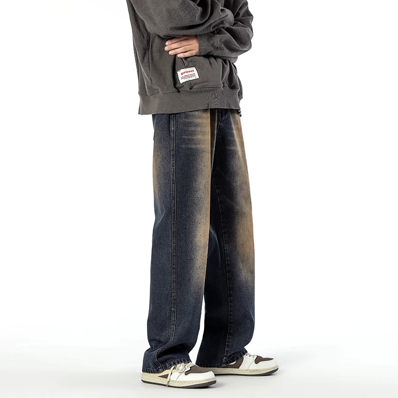 

2023 Autumn/Winter New American High Street Loose Fit Jeans Men's Straight Sleeve Vintage Washed Wide Leg Pants