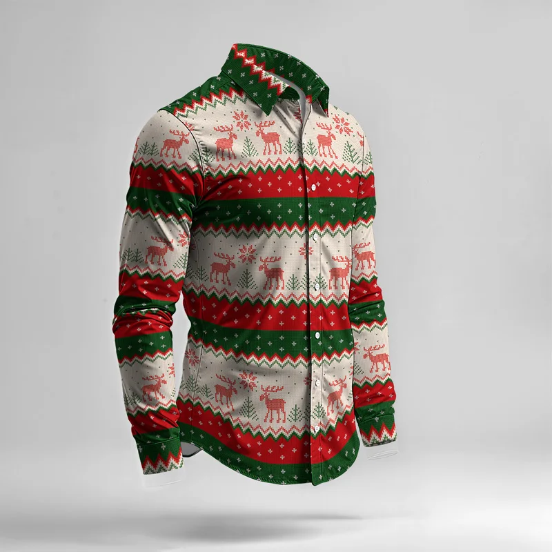 Christmas Printed Men's Shirt Set Two Piece Gingerbread Snowman_voghion.com