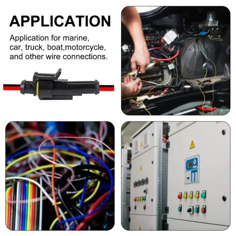 Waterproof 2-Pin Electrical Connector Plugs with Wire for Vehicles and Marine Use