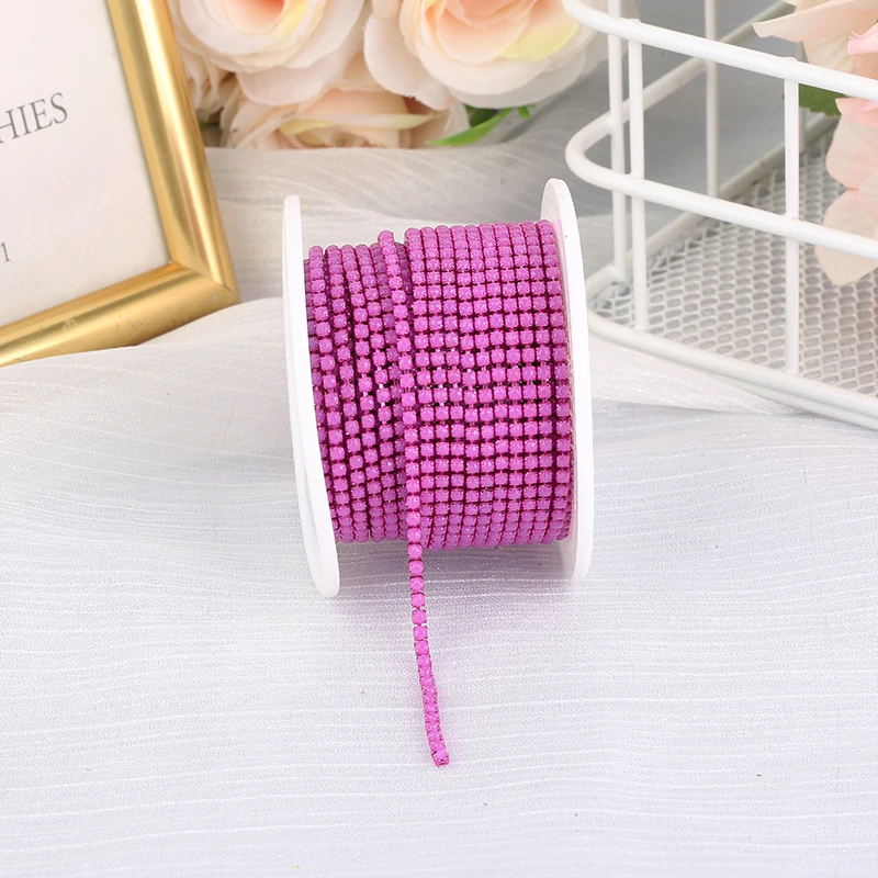 RESEN New Arrival 2mm Rhinestone Cup Chain with Colorful Bottom Sew On Stone Chain Trim Glue On Acrylic Rhinestone Banding Trim