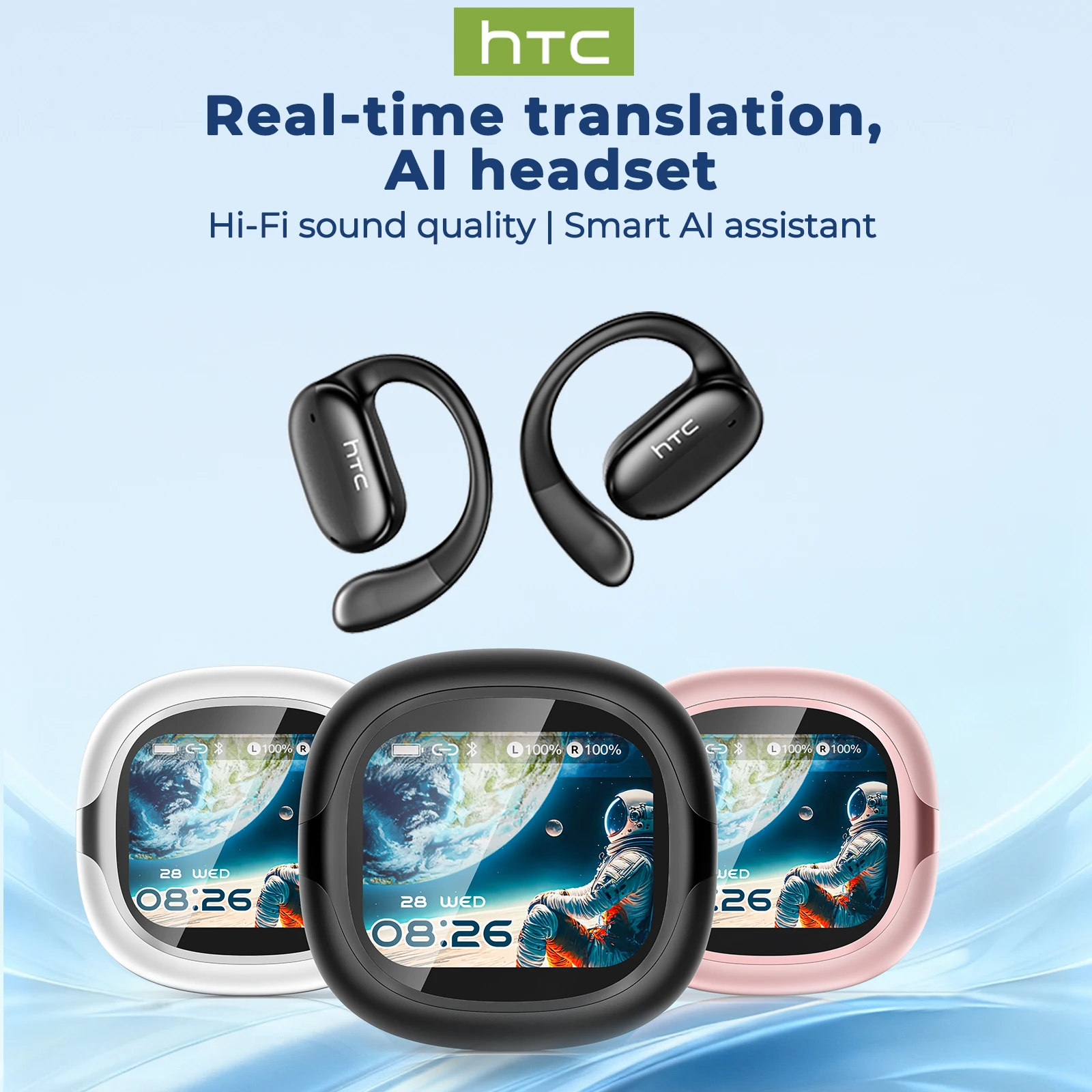 Wireless Bluetooth Earbuds with LED Touch Screen and AI Translation - HiFi Sound, HD Calls, Bone Conduction Technology