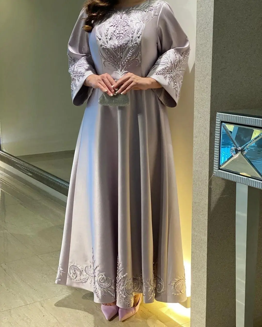 

Fashionvane Dubai Women Wear Evening Dresses Long Sleeves Bead Embroidery Prom Dress Zipper Back Saudi Arabia Vestidos De Novia