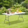 Goplus Folding Tables, 6Ft Foldable Plastic Card Table, Portable Heavy Duty Fold Up Table W/Handle, White Outdoor Utility 2