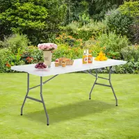 Goplus Folding Tables, 6Ft Foldable Plastic Card Table, Portable Heavy Duty Fold Up Table W/Handle, White Outdoor Utility 2