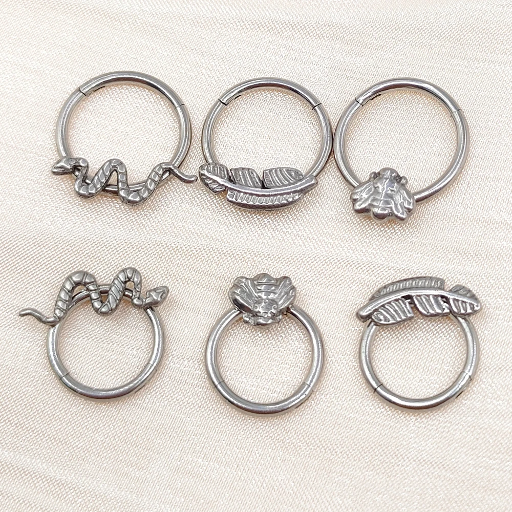 1 & 10 Pcs G23 Titan Schlange Hoop Ohrringe Großhandel Piercing Kleine Runde Körper Piercing Schmuck WomenF316 Bienen Feder Nase ring – Detail 2