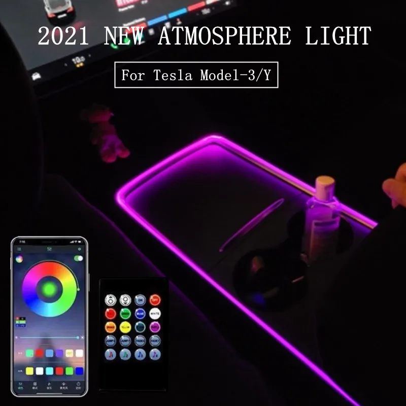 

For 2021 Tesla Model 3 Y Interior Car Neon Lights Center Console Dashboard Light Ambient Lighting APP Control LED Strip Lights