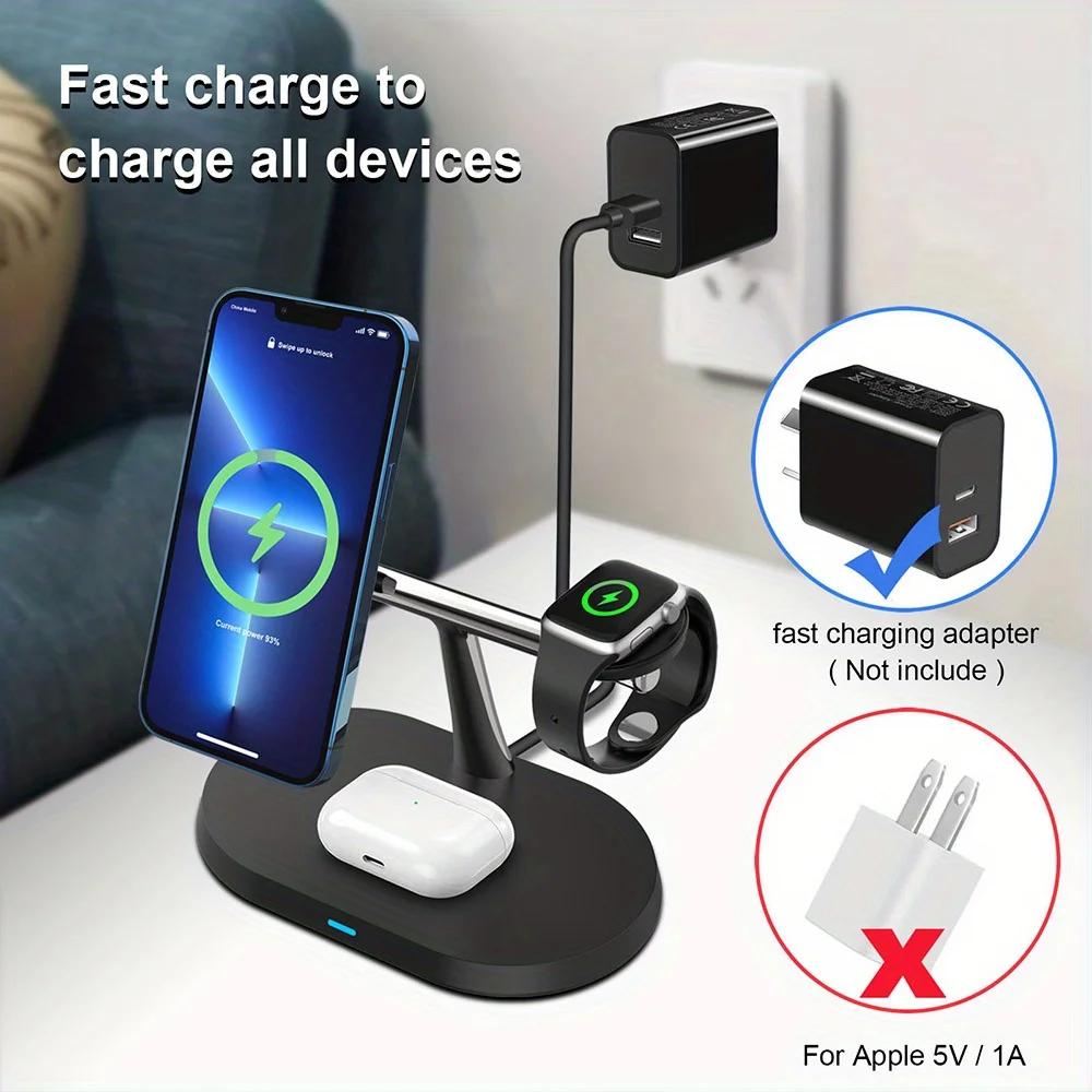 iPhone 15 14 13 Pro Max Apple Watch 8 7 6 Airprods 3 In 1 Macsafe 고속 충전 스테이션용 100W 자기 무선 충전기 스탠드