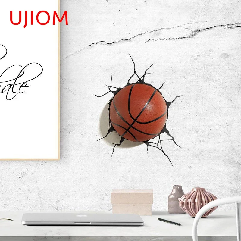 UJIOM 13cm x 10.2cm Basketball Crack Wall Sticker Scratch Proof Anime Decal Personality Funny Bathroom Home House Decoration