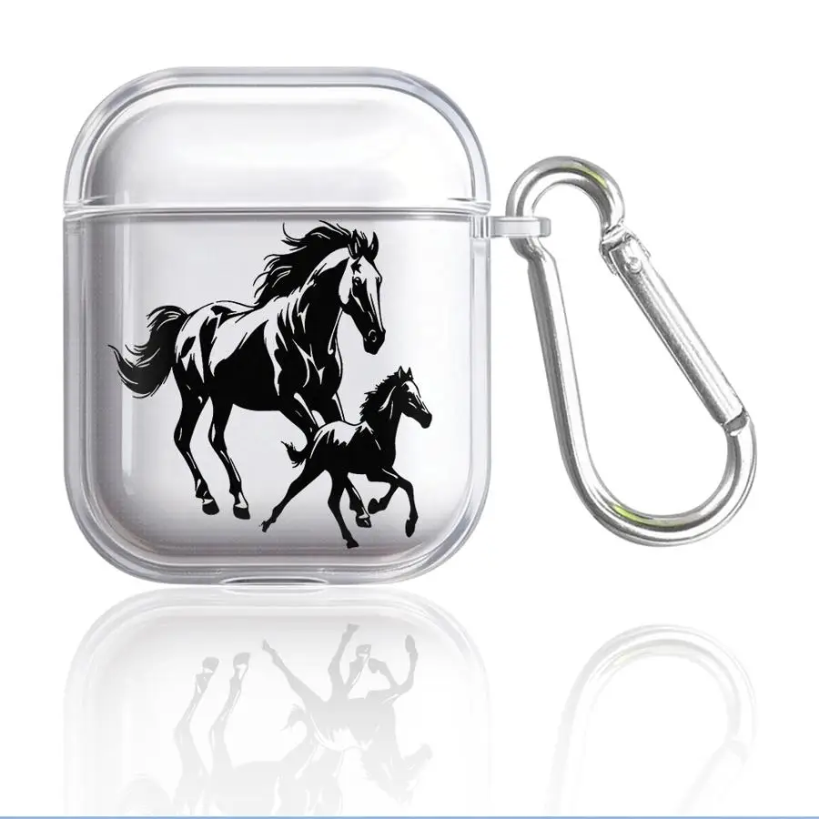 Clear Earphone Case Cover with Horse Design