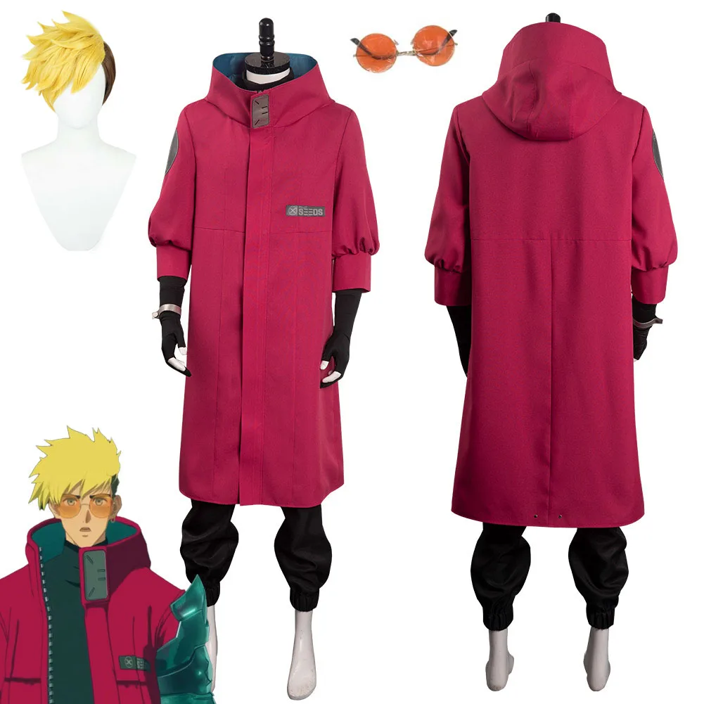 

Костюм для косплея из аниме Trigun Vash с тычинками для женщин и мужчин, пальто, брюки, парик, полный комплект, костюм, мужская униформа, костюмы на Хэллоуин и карнавал